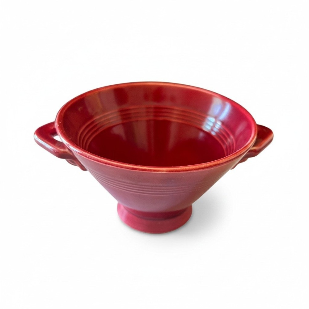 Fiesta Scarlet Red Sugar Bowl Base with Handles Art Deco Ceramic Footed Bowl